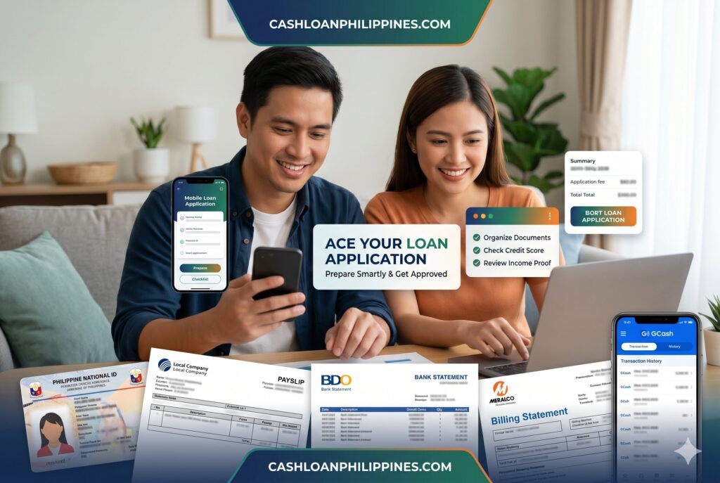 Borrower preparing valid IDs, selfie verification, and mobile details for loan app approval