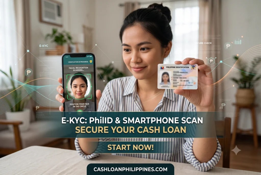Filipino borrower scanning a valid PhilID for E-KYC verification on a digital lending app