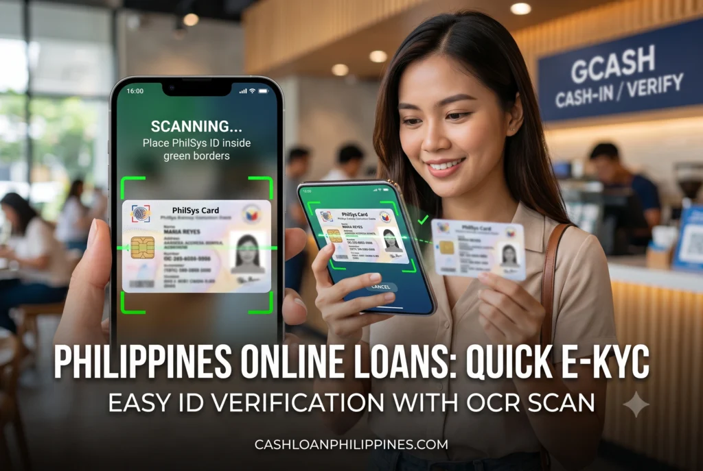 A digital loan app interface successfully scanning a Philippine National ID using OCR technology without any lighting glare.